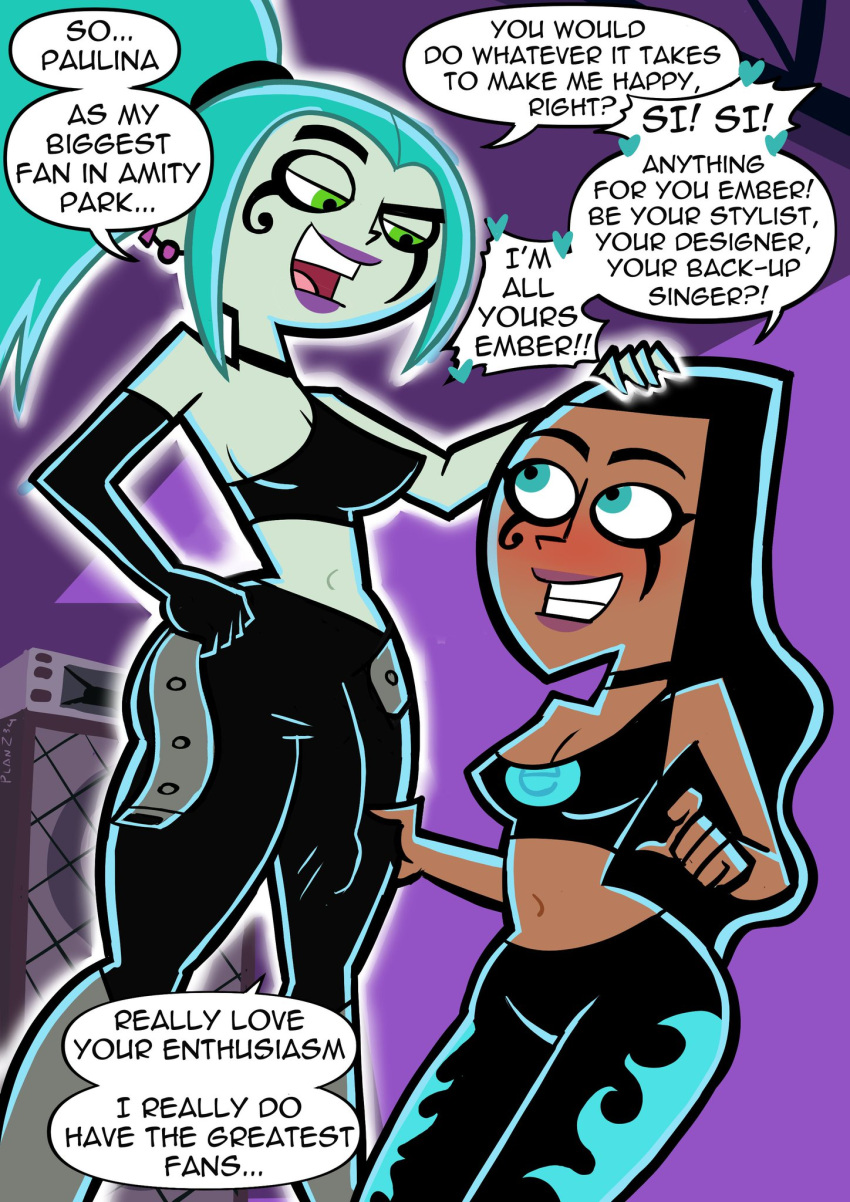 1futa 1girl amber_mclain comic danny_phantom dialogue futanari futanari_on_female nickelodeon paulina planz34 speech_bubble text_bubble