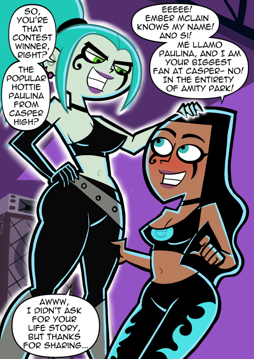 1futa 1girl amber_mclain comic danny_phantom dialogue futanari futanari_on_female nickelodeon paulina planz34 speech_bubble text_bubble