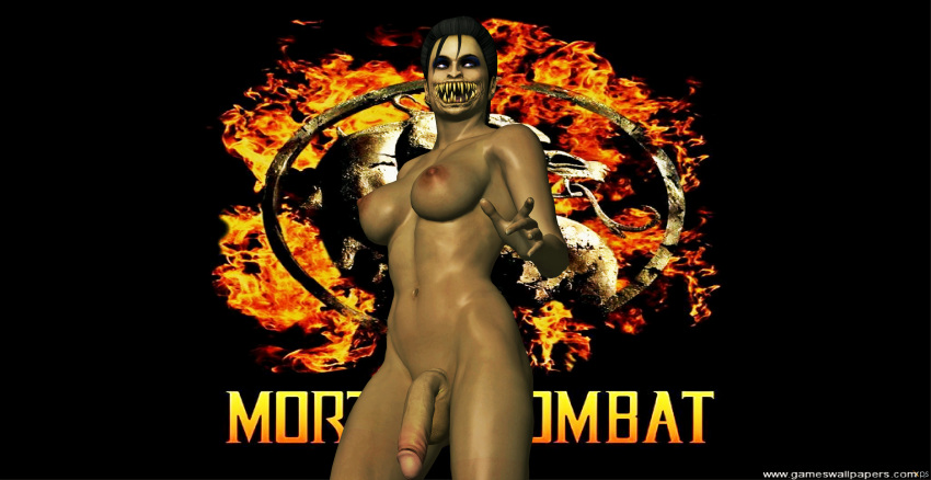 1girl 3d blue_eyes breasts brunette cock dick dickgirl dickgirl/female eyeshadow female female_human female_only futa futanari games human human_only legs makeup mileena mortal_kombat nipples nude nude_female open_mouth penis posing render sharp_teeth shemale simple_background solo solo_female teeth testicles video_games xnalara xps