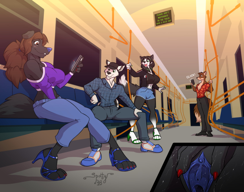 1girl 2017 4_toes 5_fingers alice_hill anthro big_breasts big_feet blush breasts canine claws clitoral_hood clitoris close-up clothed clothing colored_nails dickgirl digital_media_(artwork) dog erection exhibitionism feet fingering footwear fox fur furry futanari high_heels hindpaw husky in_public intersex jeans male mammal masturbation open_mouth orgasm pants paws penetration penis phone piercing public pussy pussy_juice sherri_mayim shoes spotty_the_cheetah spread_pussy spreading toe_claws toes tongue urethra vaginal vaginal_fingering vaginal_penetration