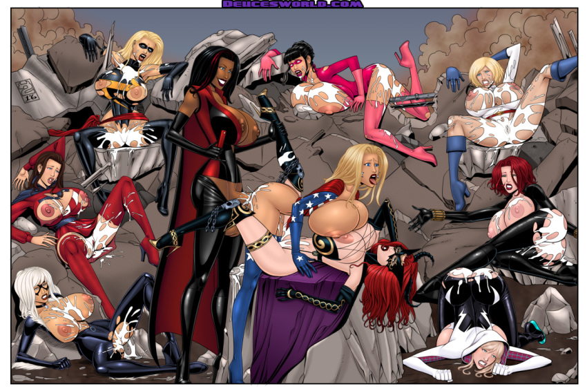 avengers black_cat black_widow broadsword_comics carol_danvers crossover cum dark-skinned_futanari dark_skin dc dc_comics deuce_(artist) dickgirl felicia_hardy futa_on_female futanari ghost_spider gwen_stacy interracial marvel marvel_comics ms._marvel natasha_romanoff power_girl spider-gwen spider-man_(series) tarot:_witch_of_the_black_rose tarot_(wotbr)