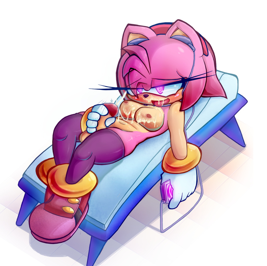 1girl 2016 amy_rose anthro blush breasts clothing cum dickgirl footwear furry gloves hair half-closed_eyes headband headphones hedgehog hypnosis intersex legwear lying mammal masturbation mind_control navel nipples nude on_back orgasm penis pink_eyes pink_hair sega short_hair simple_background vincios