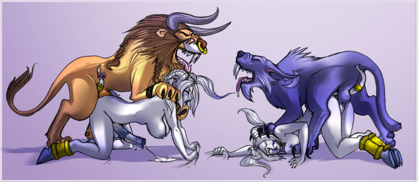 all_fours anal anal_penetration animal ass_up background_gradient beastiality blush bovine breasts closed_eyes cum cum_pool cum_while_penetrated cumshot dickgirl draenei druid druid_(warcraft) elf erection female feral from_behind futanari group_sex hair hooves horns horsecock huge_penis intersex interspecies kasamiri lips long_hair long_white_hair male night_elf nipples nude open_mouth orgasm penetration penis purple pussy sex shia_(artist) tail tauren testicles warcraft white_hair world_of_warcraft zoophilia