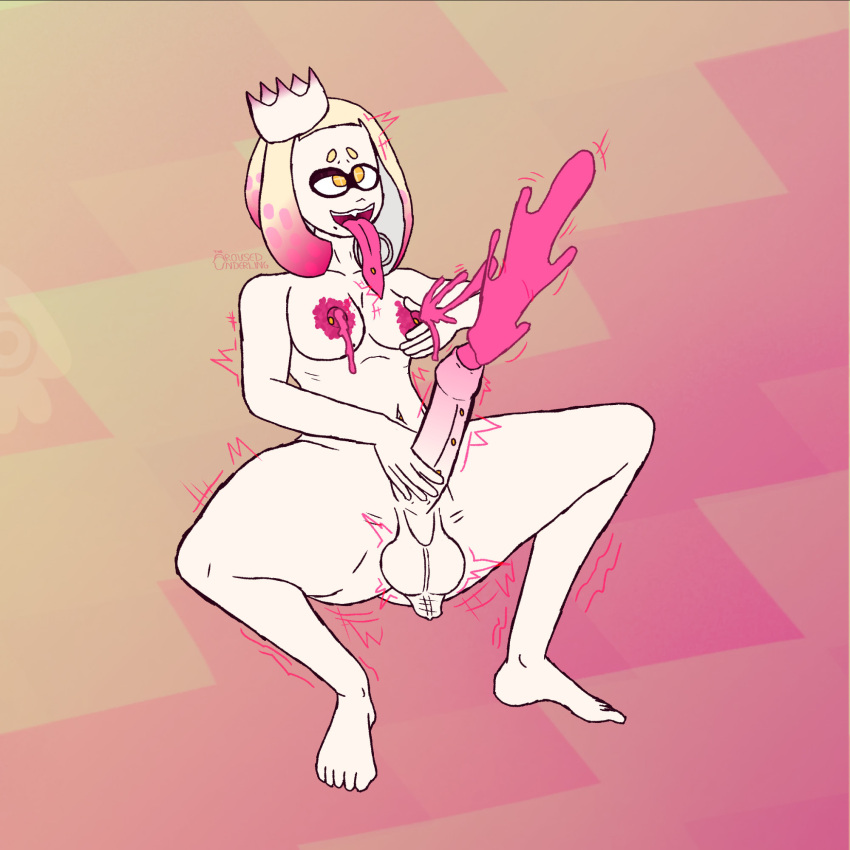 anus arousedunderling breasts cum dickgirl ejaculation foreskin long_tongue nude pink_nipples pink_penis tongue_piercing