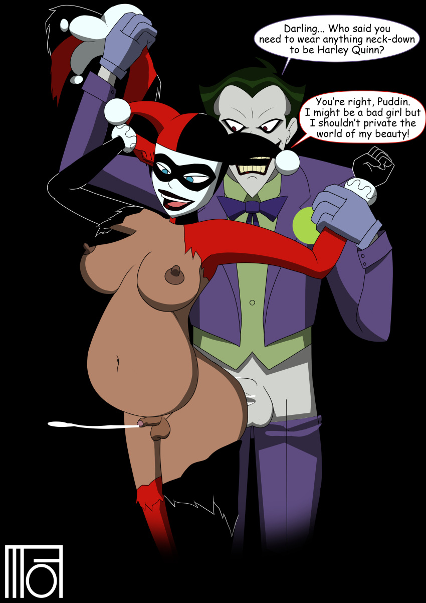 1boy 1futa anal anal_insertion anal_penetration anal_sex batman:_the_animated_series batman_(series) blue_eyes cum cum_inside dc_comics dcau dialogue dickgirl futanari harley_quinn harley_quinn_(classic) intersex justice_league justice_league_unlimited lipstick makeup male/dickgirl male/intersex male_on_futa moffoffo pale_skin ripped_clothes ripped_clothing ripping_clothes ripping_clothing the_joker