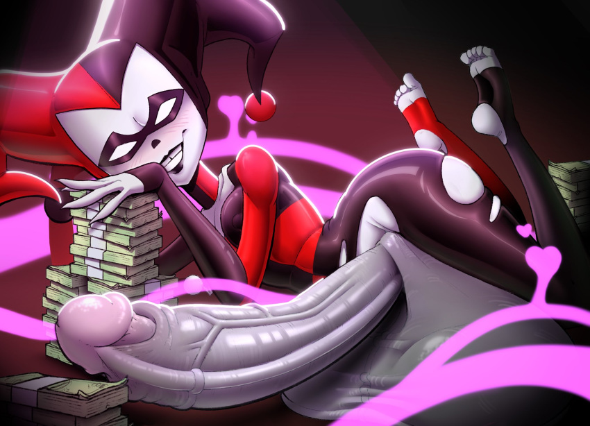 1futa 1girl 1girl 2023 balls batman_(series) breasts clothed clothing dc_comics dc_comics digital_media_(artwork) erection eyemask facepaint futa_only futanari gigantic_balls gigantic_penis gigantic_testicles grey_body grey_skin harley_quinn harley_quinn_(classic) huge_balls huge_cock humanoid humanoid_penis hyper_balls intersex latex mask masked_female money mostly_clothed penis ripped_clothing solo_futa stupidsmut testicle the_batman uncensored villainess