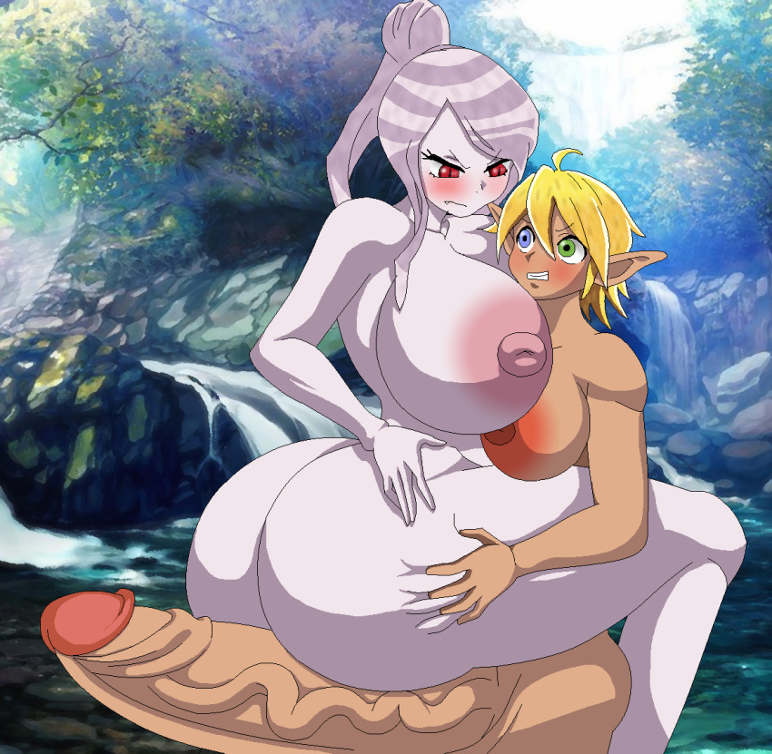 1futa 1girl angry angry_face aura_bella_fiora blonde_hair blush buttjob dark-skinned_futanari dark_skin edit edited ero-enzo futanari futanari_on_female grabbing_ass gray_hair huge_ass huge_breasts huge_penis huge_thighs long_hair overlord_(maruyama) pale-skinned_female pale_skin ponytail red_eyes rtenzo_(artist) shalltear_bloodfallen short_hair thick_thighs